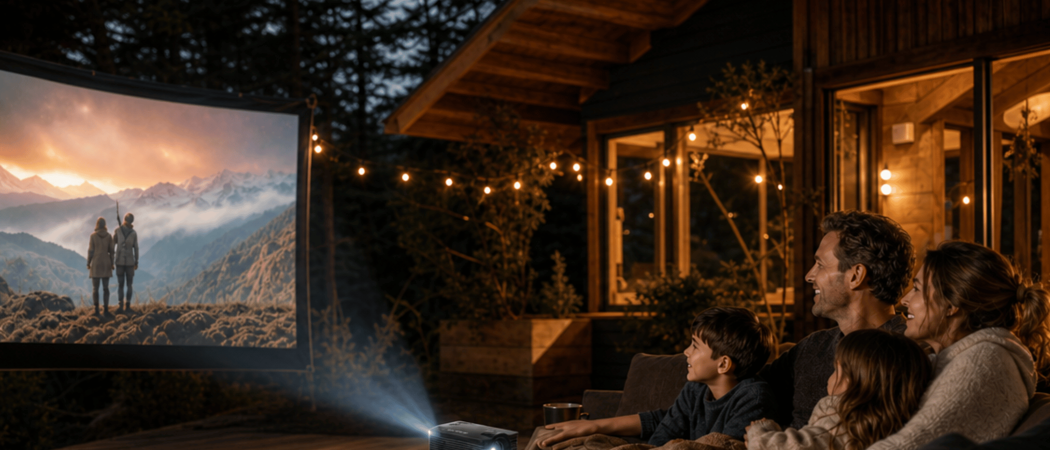 Cine en casa al aire libre con proyector portátil — SurFast
